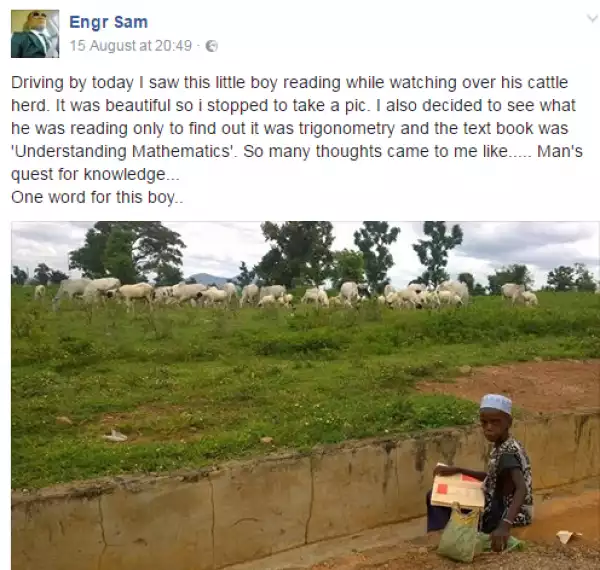 See what this Fulani boy was doing while feeding his cows (Photos)